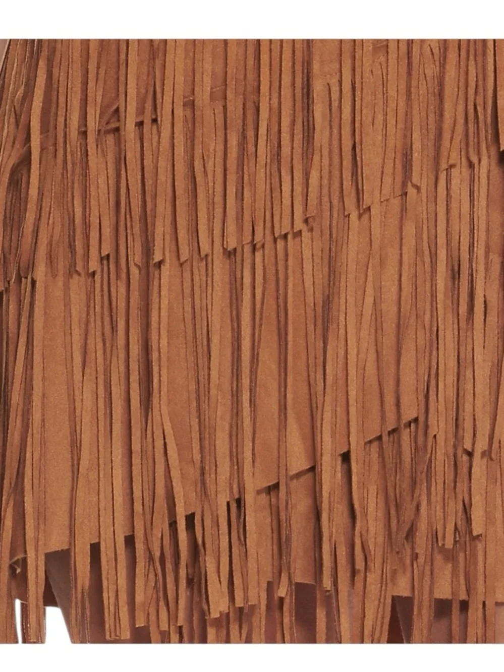 Blue b Caramel Brown Faux Suede Wrap Three Tiered Fringe Western Mini Skirt
